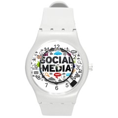 Social Media Computer Internet Typography Text Poster Round Plastic Sport Watch (m) by Sapixe