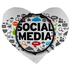 Social Media Computer Internet Typography Text Poster Large 19  Premium Heart Shape Cushions