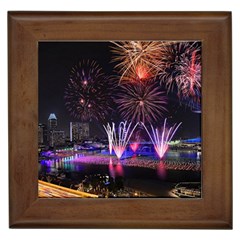 Singapore The Happy New Year Hotel Celebration Laser Light Fireworks Marina Bay Framed Tiles by Sapixe