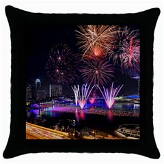 Singapore The Happy New Year Hotel Celebration Laser Light Fireworks Marina Bay Throw Pillow Case (black) by Sapixe