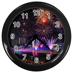 Singapore The Happy New Year Hotel Celebration Laser Light Fireworks Marina Bay Wall Clocks (black) by Sapixe