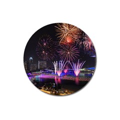 Singapore The Happy New Year Hotel Celebration Laser Light Fireworks Marina Bay Magnet 3  (round) by Sapixe