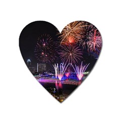 Singapore The Happy New Year Hotel Celebration Laser Light Fireworks Marina Bay Heart Magnet by Sapixe