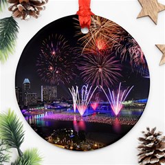 Singapore The Happy New Year Hotel Celebration Laser Light Fireworks Marina Bay Round Ornament (two Sides) by Sapixe