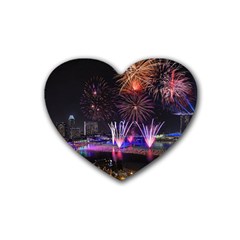 Singapore The Happy New Year Hotel Celebration Laser Light Fireworks Marina Bay Heart Coaster (4 Pack)  by Sapixe