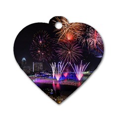 Singapore The Happy New Year Hotel Celebration Laser Light Fireworks Marina Bay Dog Tag Heart (two Sides) by Sapixe