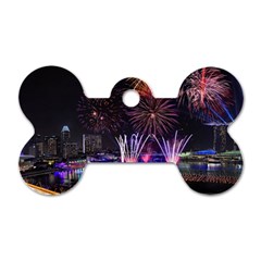 Singapore The Happy New Year Hotel Celebration Laser Light Fireworks Marina Bay Dog Tag Bone (one Side) by Sapixe