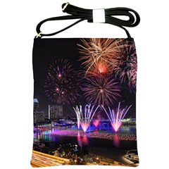 Singapore The Happy New Year Hotel Celebration Laser Light Fireworks Marina Bay Shoulder Sling Bags by Sapixe