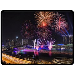 Singapore The Happy New Year Hotel Celebration Laser Light Fireworks Marina Bay Fleece Blanket (large)  by Sapixe