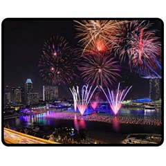 Singapore The Happy New Year Hotel Celebration Laser Light Fireworks Marina Bay Fleece Blanket (medium)  by Sapixe