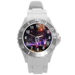 Singapore The Happy New Year Hotel Celebration Laser Light Fireworks Marina Bay Round Plastic Sport Watch (L) Front