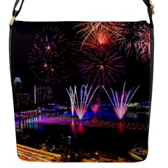 Singapore The Happy New Year Hotel Celebration Laser Light Fireworks Marina Bay Flap Messenger Bag (s) by Sapixe