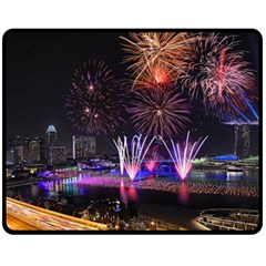 Singapore The Happy New Year Hotel Celebration Laser Light Fireworks Marina Bay Double Sided Fleece Blanket (medium)  by Sapixe