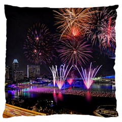 Singapore The Happy New Year Hotel Celebration Laser Light Fireworks Marina Bay Large Flano Cushion Case (one Side) by Sapixe