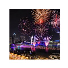 Singapore The Happy New Year Hotel Celebration Laser Light Fireworks Marina Bay Small Satin Scarf (square) by Sapixe