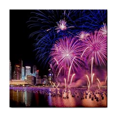 Singapore New Years Eve Holiday Fireworks City At Night Tile Coasters