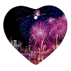 Singapore New Years Eve Holiday Fireworks City At Night Ornament (Heart)