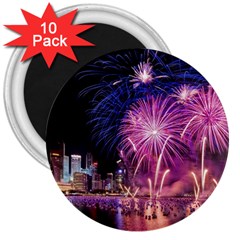 Singapore New Years Eve Holiday Fireworks City At Night 3  Magnets (10 pack) 