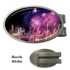 Singapore New Years Eve Holiday Fireworks City At Night Money Clips (Oval) 