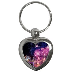 Singapore New Years Eve Holiday Fireworks City At Night Key Chains (Heart) 