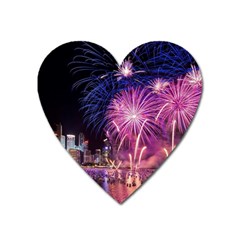 Singapore New Years Eve Holiday Fireworks City At Night Heart Magnet