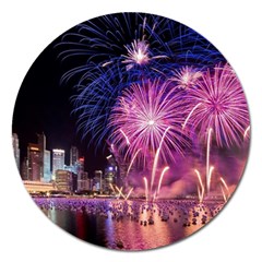 Singapore New Years Eve Holiday Fireworks City At Night Magnet 5  (Round)