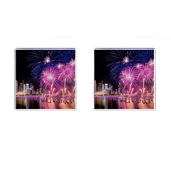 Singapore New Years Eve Holiday Fireworks City At Night Cufflinks (Square)