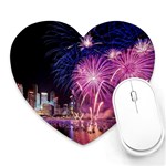 Singapore New Years Eve Holiday Fireworks City At Night Heart Mousepads Front