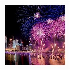 Singapore New Years Eve Holiday Fireworks City At Night Medium Glasses Cloth by Sapixe