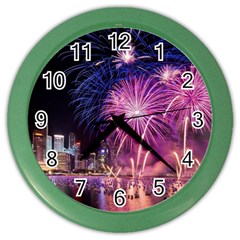 Singapore New Years Eve Holiday Fireworks City At Night Color Wall Clocks