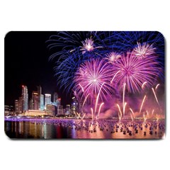 Singapore New Years Eve Holiday Fireworks City At Night Large Doormat 