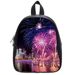 Singapore New Years Eve Holiday Fireworks City At Night School Bag (Small)