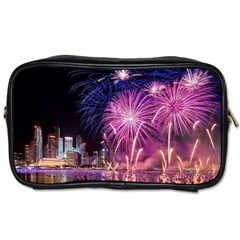 Singapore New Years Eve Holiday Fireworks City At Night Toiletries Bags