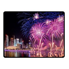 Singapore New Years Eve Holiday Fireworks City At Night Fleece Blanket (Small)