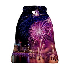 Singapore New Years Eve Holiday Fireworks City At Night Ornament (Bell)