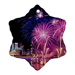 Singapore New Years Eve Holiday Fireworks City At Night Snowflake Ornament (Two Sides)