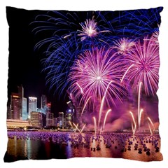 Singapore New Years Eve Holiday Fireworks City At Night Large Cushion Case (one Side) by Sapixe