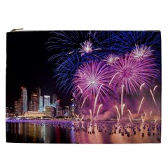 Singapore New Years Eve Holiday Fireworks City At Night Cosmetic Bag (XXL) 