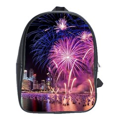 Singapore New Years Eve Holiday Fireworks City At Night School Bag (XL)