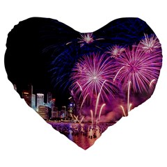 Singapore New Years Eve Holiday Fireworks City At Night Large 19  Premium Heart Shape Cushions