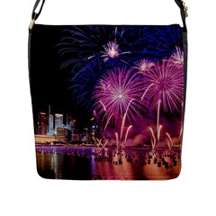 Singapore New Years Eve Holiday Fireworks City At Night Flap Messenger Bag (l)  by Sapixe