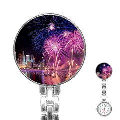 Singapore New Years Eve Holiday Fireworks City At Night Stainless Steel Nurses Watch by Sapixe