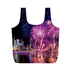 Singapore New Years Eve Holiday Fireworks City At Night Full Print Recycle Bags (m)  by Sapixe