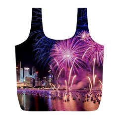 Singapore New Years Eve Holiday Fireworks City At Night Full Print Recycle Bags (l)  by Sapixe