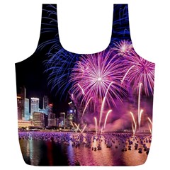 Singapore New Years Eve Holiday Fireworks City At Night Full Print Recycle Bags (L) 