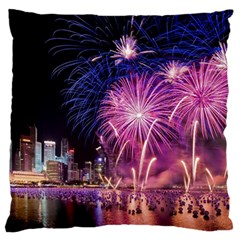 Singapore New Years Eve Holiday Fireworks City At Night Standard Flano Cushion Case (Two Sides)