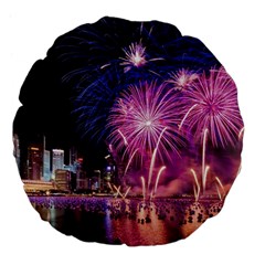 Singapore New Years Eve Holiday Fireworks City At Night Large 18  Premium Flano Round Cushions