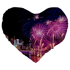 Singapore New Years Eve Holiday Fireworks City At Night Large 19  Premium Flano Heart Shape Cushions