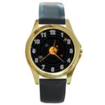 Solar System Round Gold Metal Watch Front