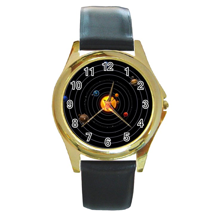 Solar System Round Gold Metal Watch